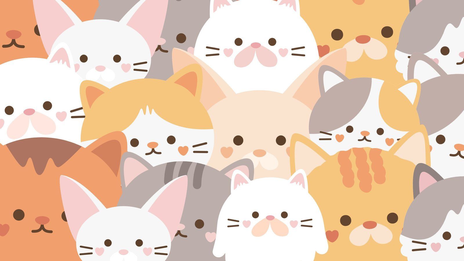 Adorable kawaii cat desktop wallpaper for a heart-melting look