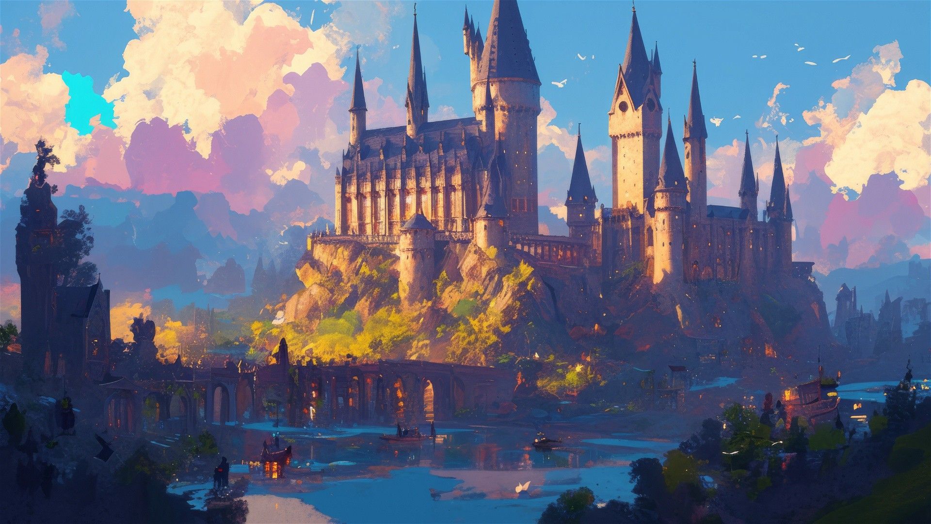 vibrant hogwarts desktop wallpaper