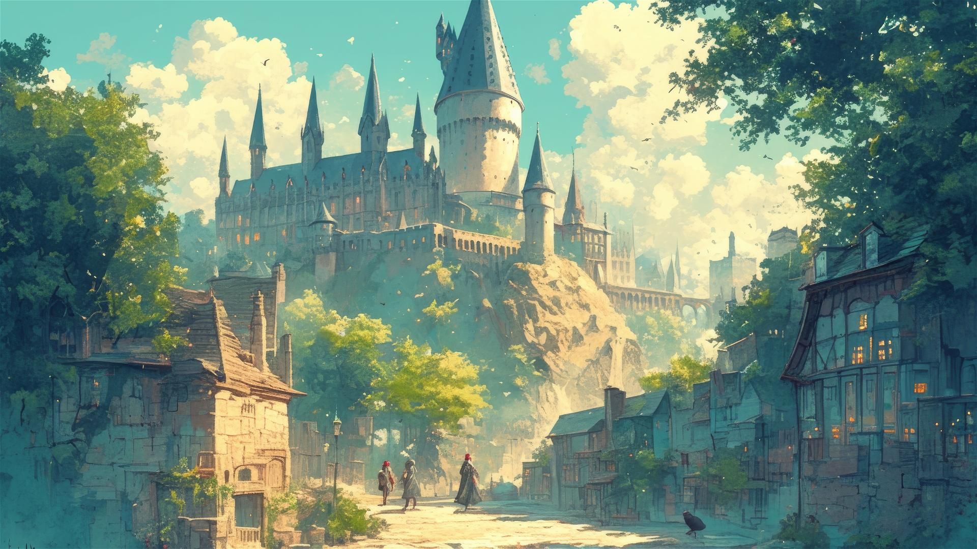 whimsical hogwarts desktop wallpaper